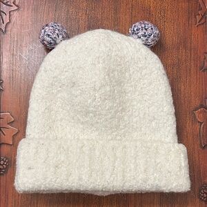 Crewcuts White Knit Hat with Multicolor Pom Poms